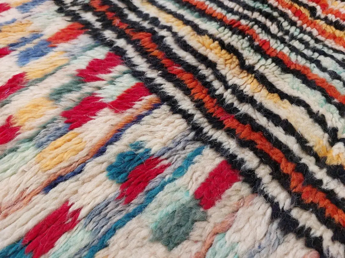 Moroccan Beni Mrirt Wool Rug: Oversized Handwoven Plush Colorful Carpet MoroccanBazzArts