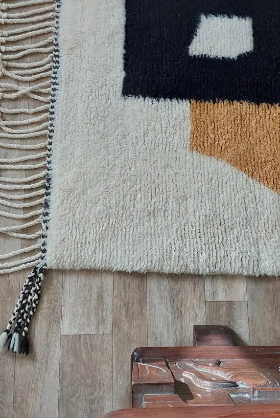 Authentic Moroccan Beni Mrirt Rug , Handwoven Wool Area Rug - 3.5x5.2 Contemporary Neutral Berber Rug Living Room Decor MoroccanBazzArts