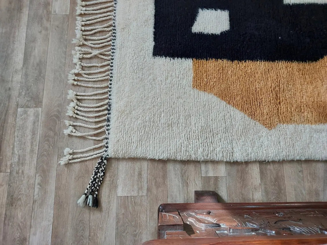 Authentic Moroccan Beni Mrirt Rug , Handwoven Wool Area Rug - 3.5x5.2 Contemporary Neutral Berber Rug Living Room Decor MoroccanBazzArts