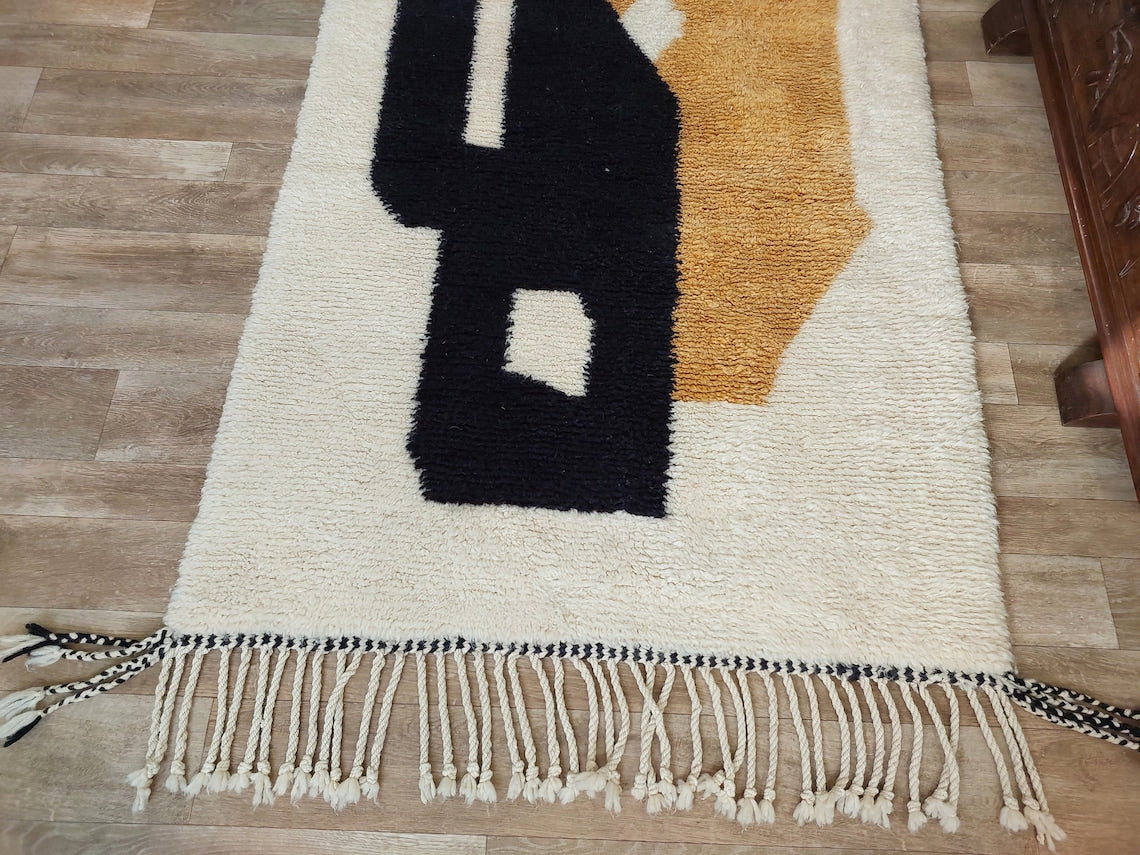 Authentic Moroccan Beni Mrirt Rug , Handwoven Wool Area Rug - 3.5x5.2 Contemporary Neutral Berber Rug Living Room Decor MoroccanBazzArts