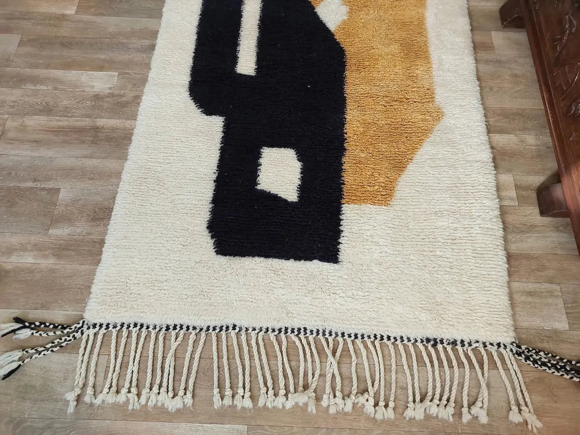 Authentic Moroccan Beni Mrirt Rug , Handwoven Wool Area Rug - 3.5x5.2 Contemporary Neutral Berber Rug Living Room Decor MoroccanBazzArts