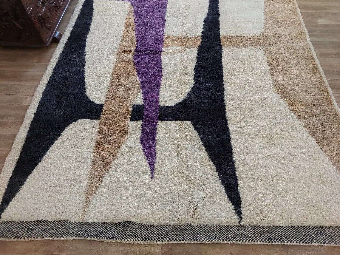 Craftsmanship Carpet Moroccan Wool Rug 7x10: Handknotted Beni Mrirt Geometric Large Area Rug MoroccanBazzArts