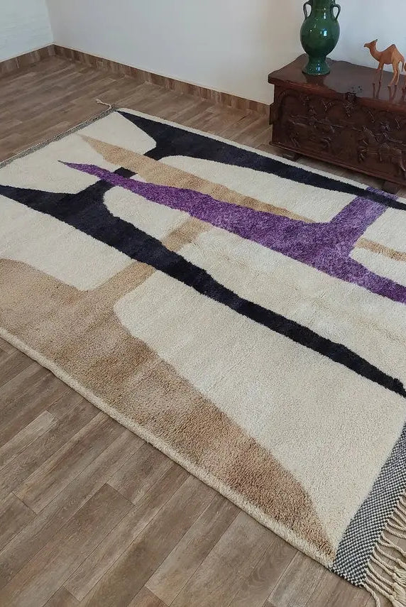 Craftsmanship Carpet Moroccan Wool Rug 7x10: Handknotted Beni Mrirt Geometric Large Area Rug MoroccanBazzArts