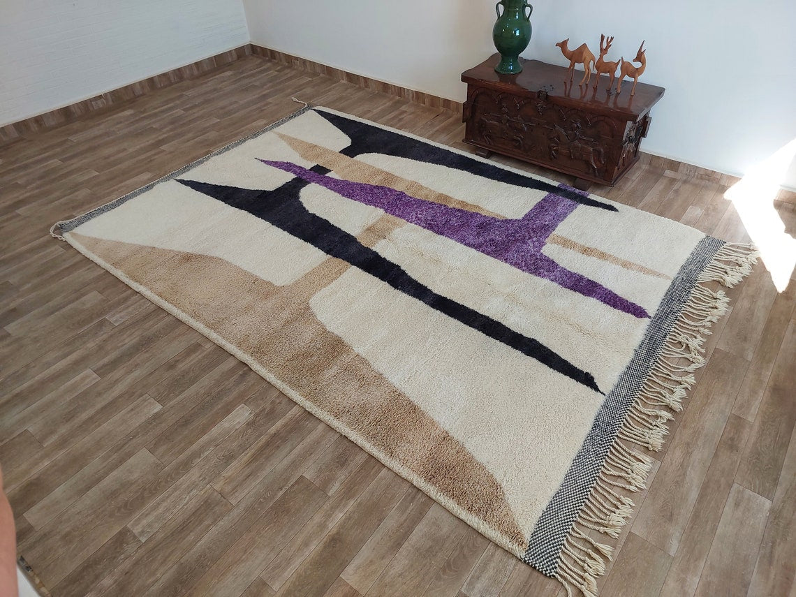Craftsmanship Carpet Moroccan Wool Rug 7x10: Handknotted Beni Mrirt Geometric Large Area Rug MoroccanBazzArts