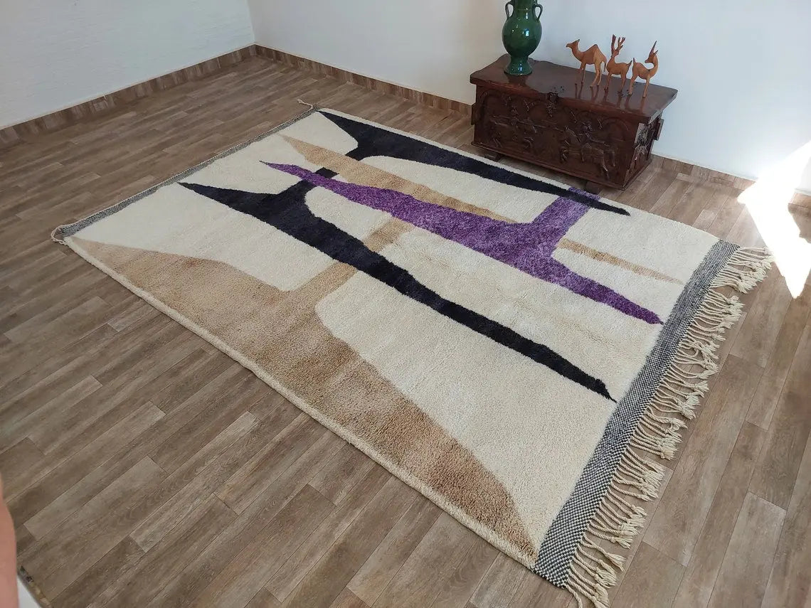 Craftsmanship Carpet Moroccan Wool Rug 7x10: Handknotted Beni Mrirt Geometric Large Area Rug MoroccanBazzArts
