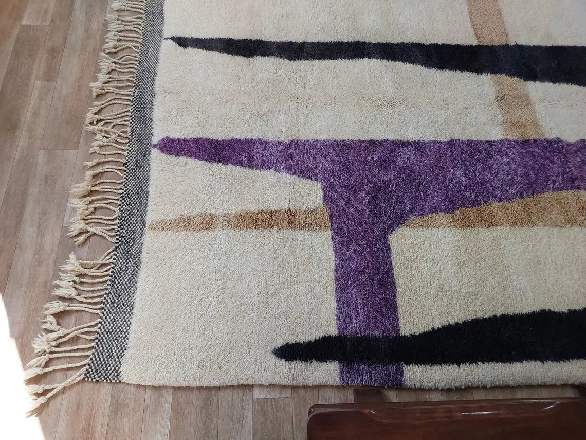 Craftsmanship Carpet Moroccan Wool Rug 7x10: Handknotted Beni Mrirt Geometric Large Area Rug MoroccanBazzArts