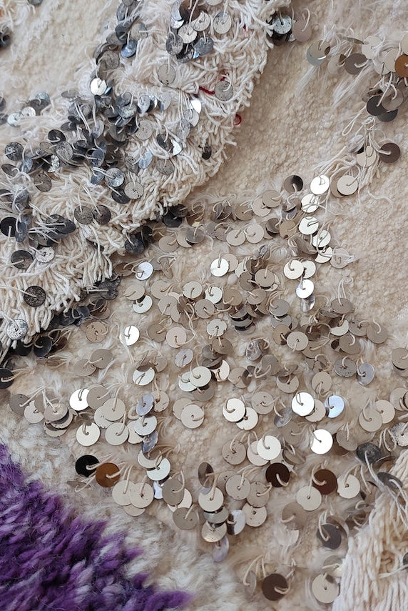 Cream Wool Blanket With Sequins: Handwoven Moroccan Throw, Off White Bedspread, Berber Style Rug MoroccanBazzArts