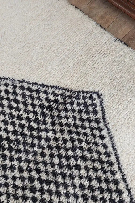 Luxury Moroccan Carpet; Beni Mrirt Rug With Plush Pile , Neutral Berber Rug , Checkered Design For Stylish Living Spaces MoroccanBazzArts