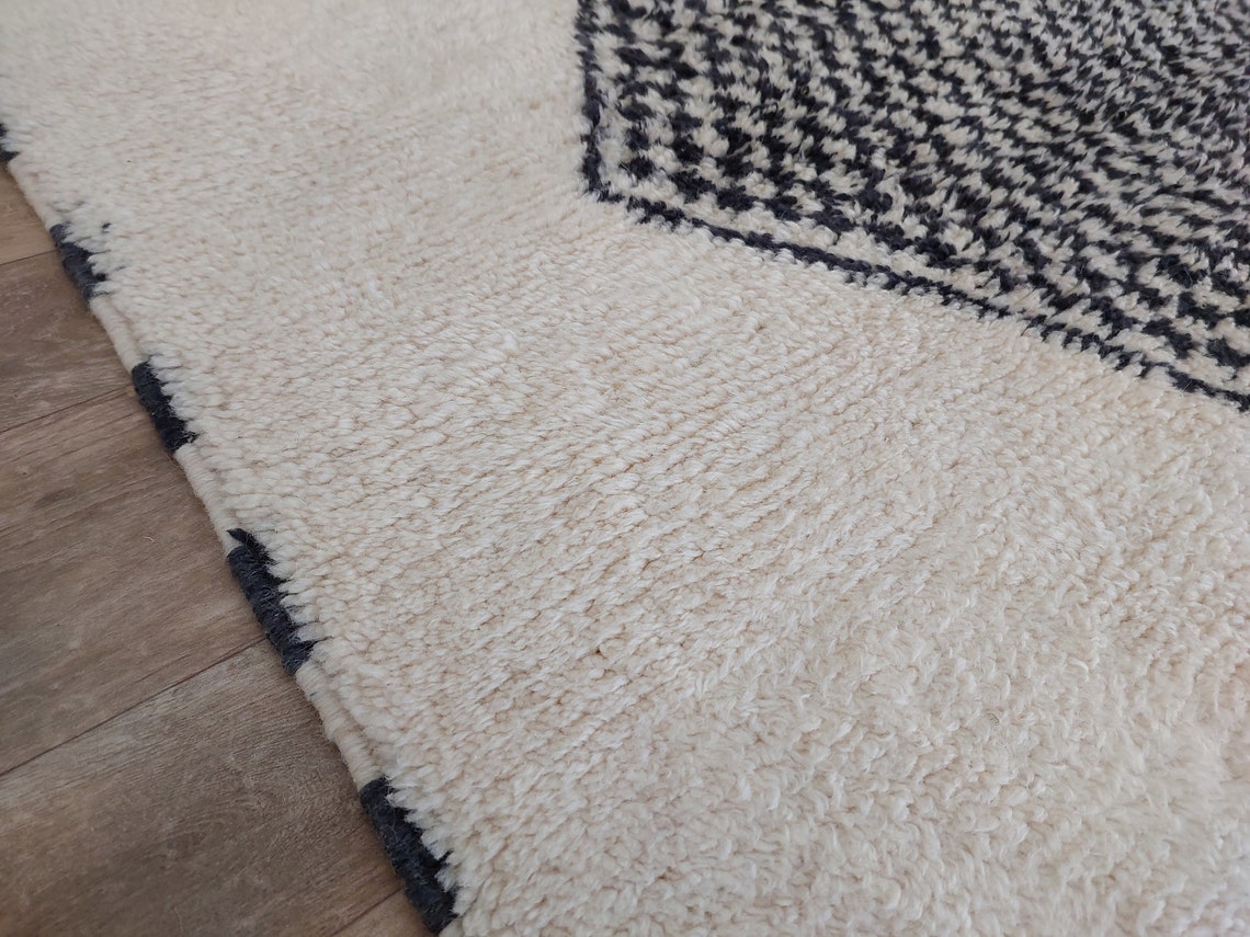 Luxury Moroccan Carpet; Beni Mrirt Rug With Plush Pile , Neutral Berber Rug , Checkered Design For Stylish Living Spaces MoroccanBazzArts