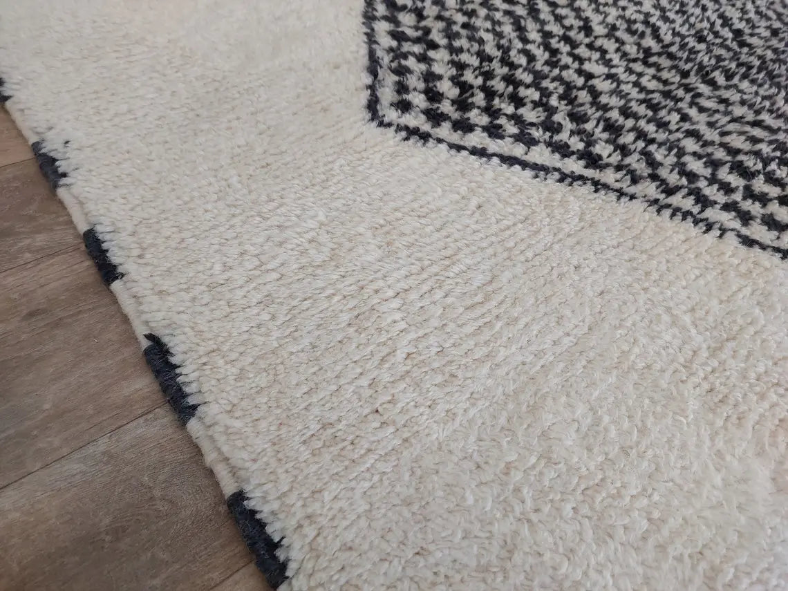 Luxury Moroccan Carpet; Beni Mrirt Rug With Plush Pile , Neutral Berber Rug , Checkered Design For Stylish Living Spaces MoroccanBazzArts