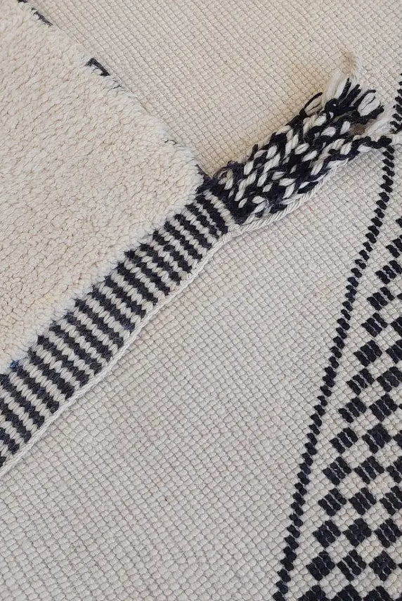 Luxury Moroccan Carpet; Beni Mrirt Rug With Plush Pile , Neutral Berber Rug , Checkered Design For Stylish Living Spaces MoroccanBazzArts