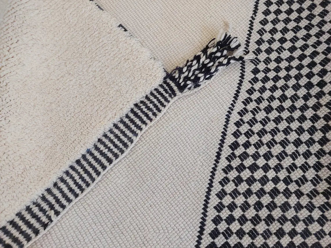 Luxury Moroccan Carpet; Beni Mrirt Rug With Plush Pile , Neutral Berber Rug , Checkered Design For Stylish Living Spaces MoroccanBazzArts