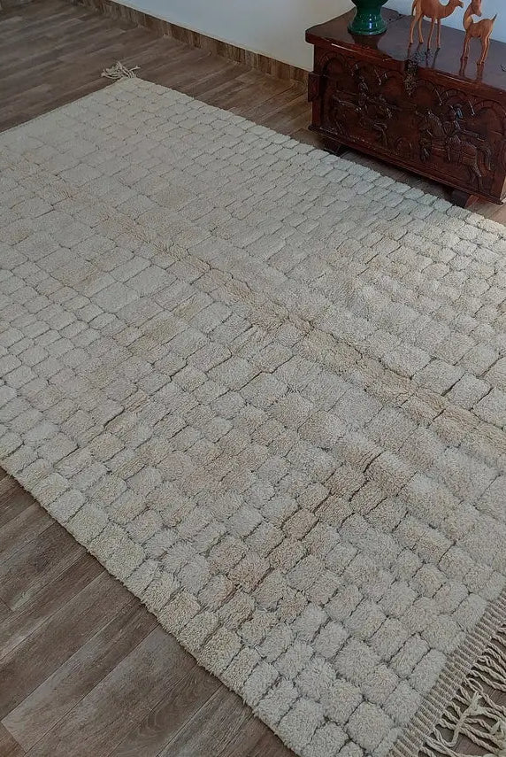 Authentic Moroccan Beni Mrirt Rug: Hand-knotted Neutral Berber Rug For Bohemian Home Decor MoroccanBazzArts