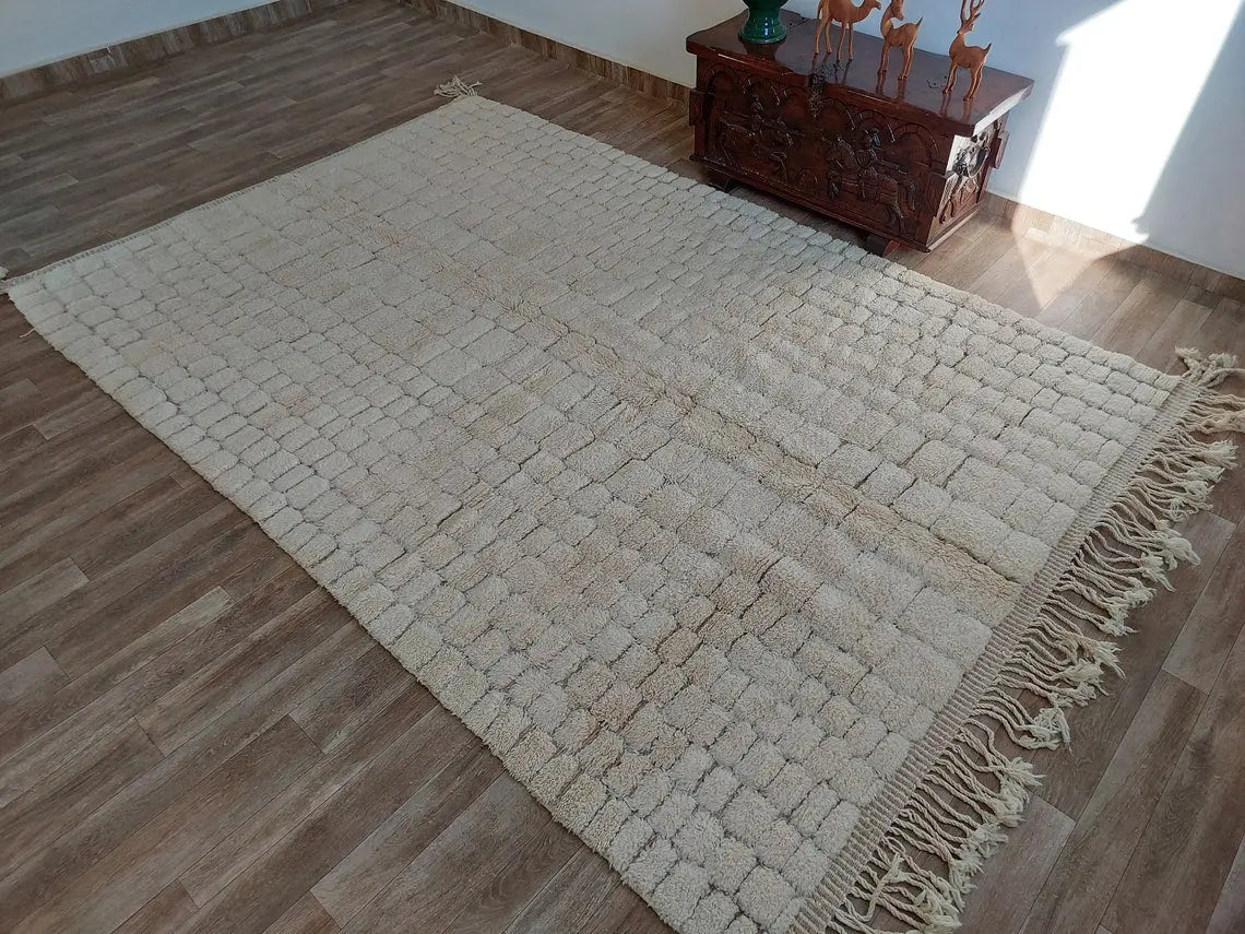 Authentic Moroccan Beni Mrirt Rug: Hand-knotted Neutral Berber Rug For Bohemian Home Decor MoroccanBazzArts