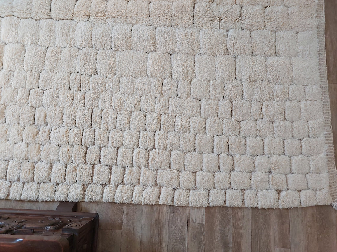 Authentic Moroccan Beni Mrirt Rug: Hand-knotted Neutral Berber Rug For Bohemian Home Decor MoroccanBazzArts