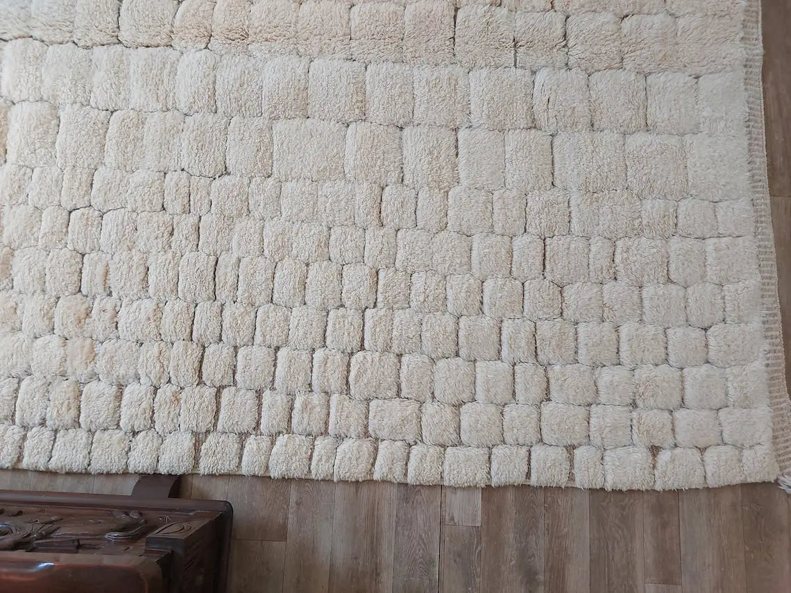 Authentic Moroccan Beni Mrirt Rug: Hand-knotted Neutral Berber Rug For Bohemian Home Decor MoroccanBazzArts