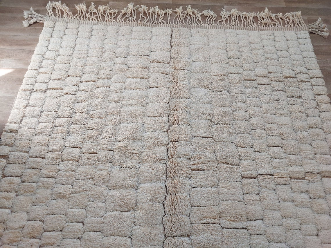 Authentic Moroccan Beni Mrirt Rug: Hand-knotted Neutral Berber Rug For Bohemian Home Decor MoroccanBazzArts