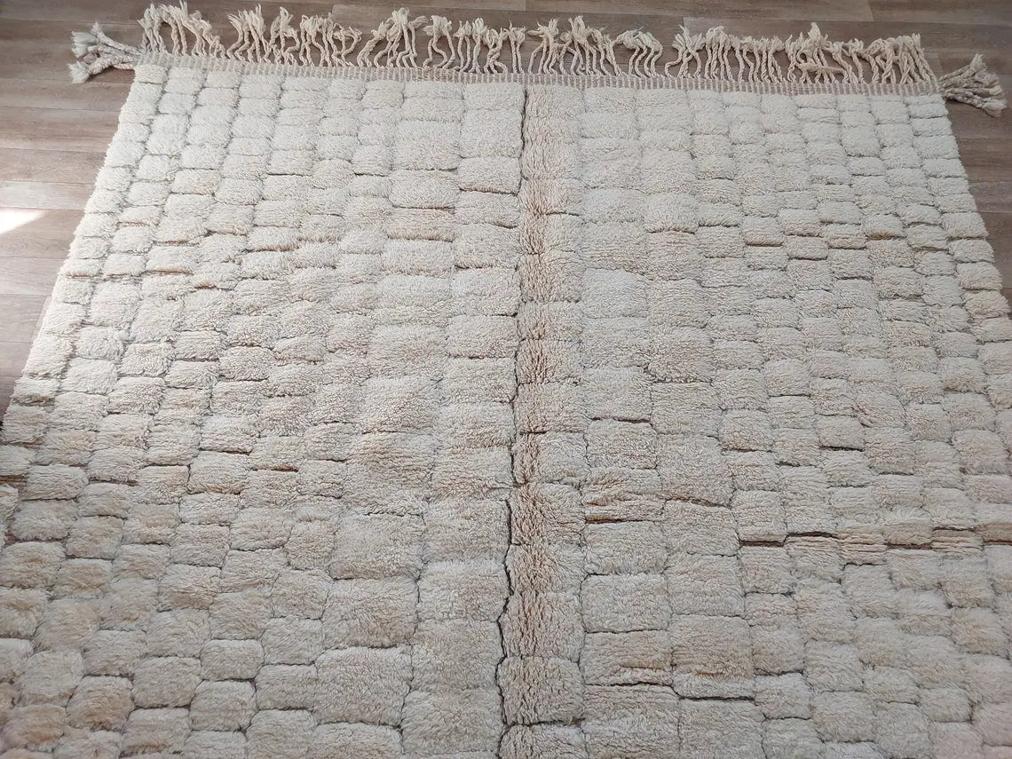 Authentic Moroccan Beni Mrirt Rug: Hand-knotted Neutral Berber Rug For Bohemian Home Decor MoroccanBazzArts