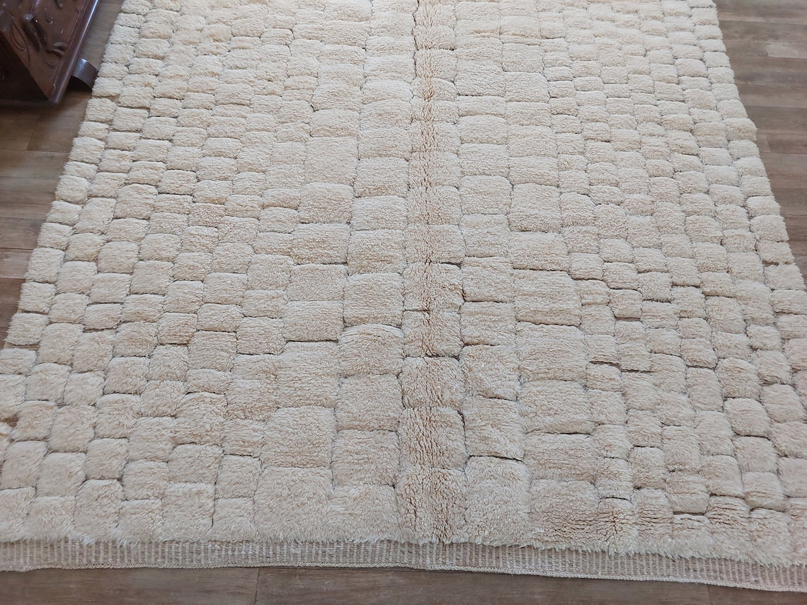 Authentic Moroccan Beni Mrirt Rug: Hand-knotted Neutral Berber Rug For Bohemian Home Decor MoroccanBazzArts