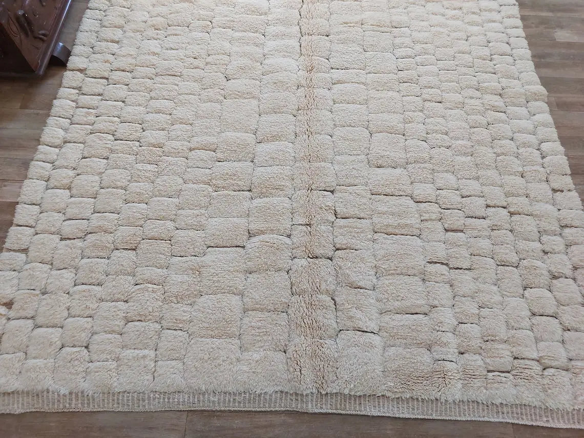 Authentic Moroccan Beni Mrirt Rug: Hand-knotted Neutral Berber Rug For Bohemian Home Decor MoroccanBazzArts