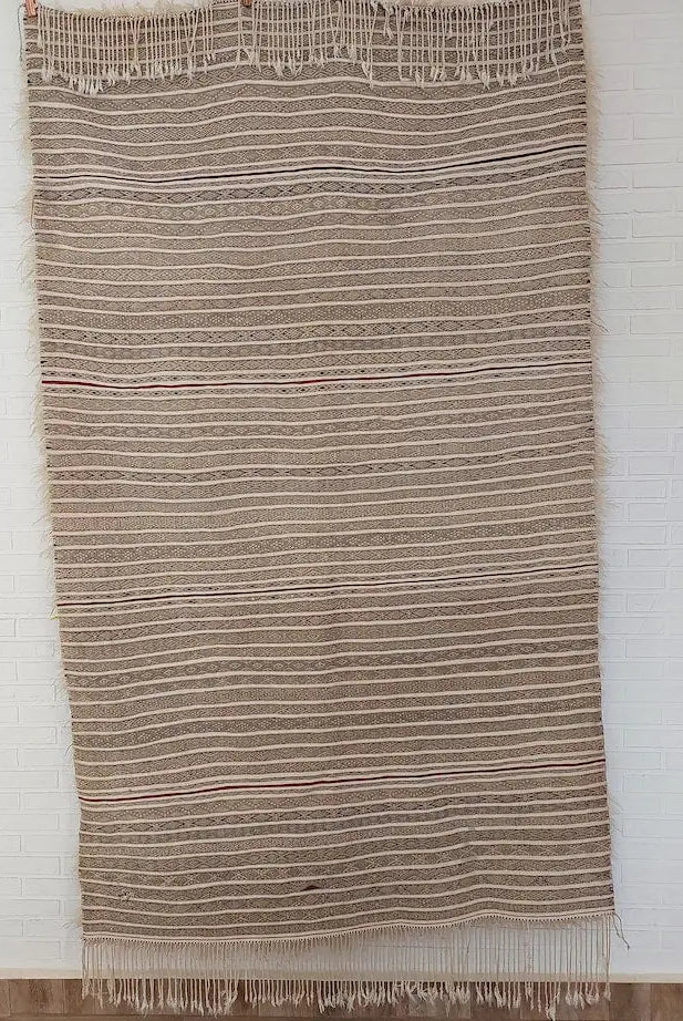 Beni Ourain Blanket Wool: Vintage Moroccan Handira, Authentic Berber Tribal Textile, Tassel Decor MoroccanBazzArts