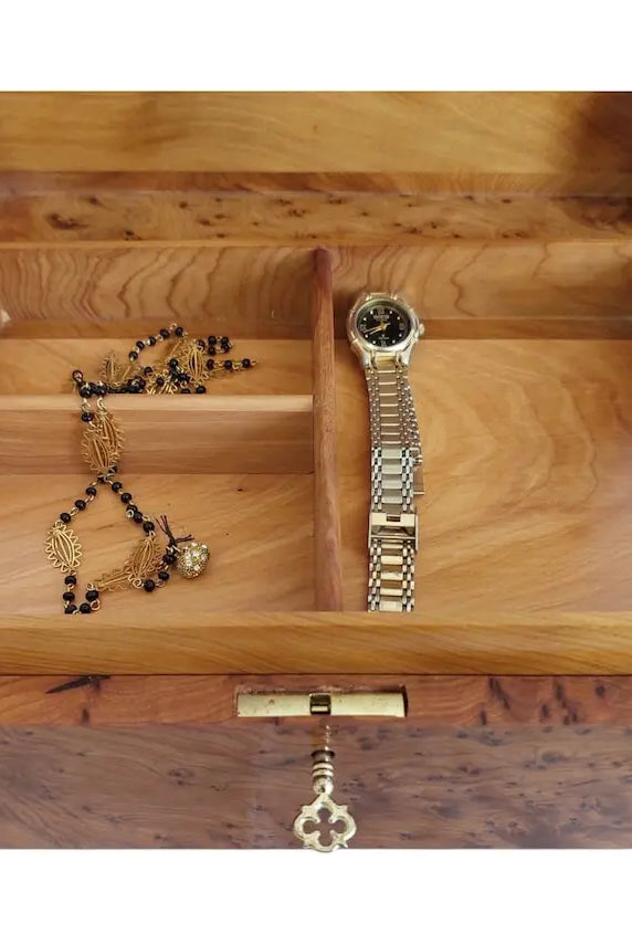 Handcrafted Moroccan Thuya Wood Jewelry Chest - Large Lockable Treasure Box, Unique Engraved Gift MoroccanBazzArts