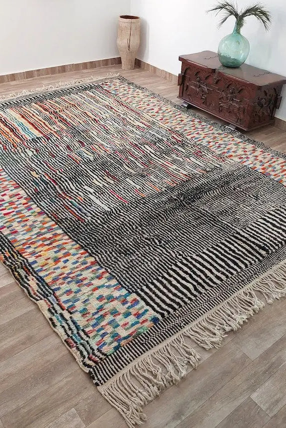 Moroccan Beni Mrirt Wool Rug: Oversized Handwoven Plush Colorful Carpet MoroccanBazzArts
