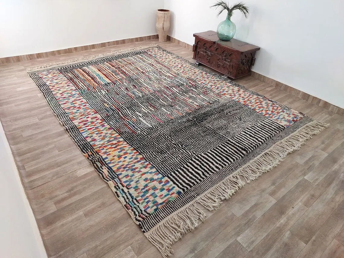 Moroccan Beni Mrirt Wool Rug: Oversized Handwoven Plush Colorful Carpet MoroccanBazzArts