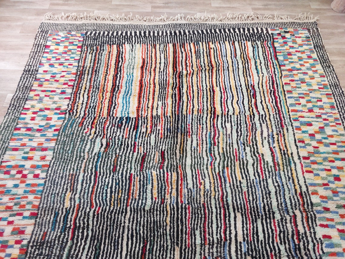Moroccan Beni Mrirt Wool Rug: Oversized Handwoven Plush Colorful Carpet MoroccanBazzArts