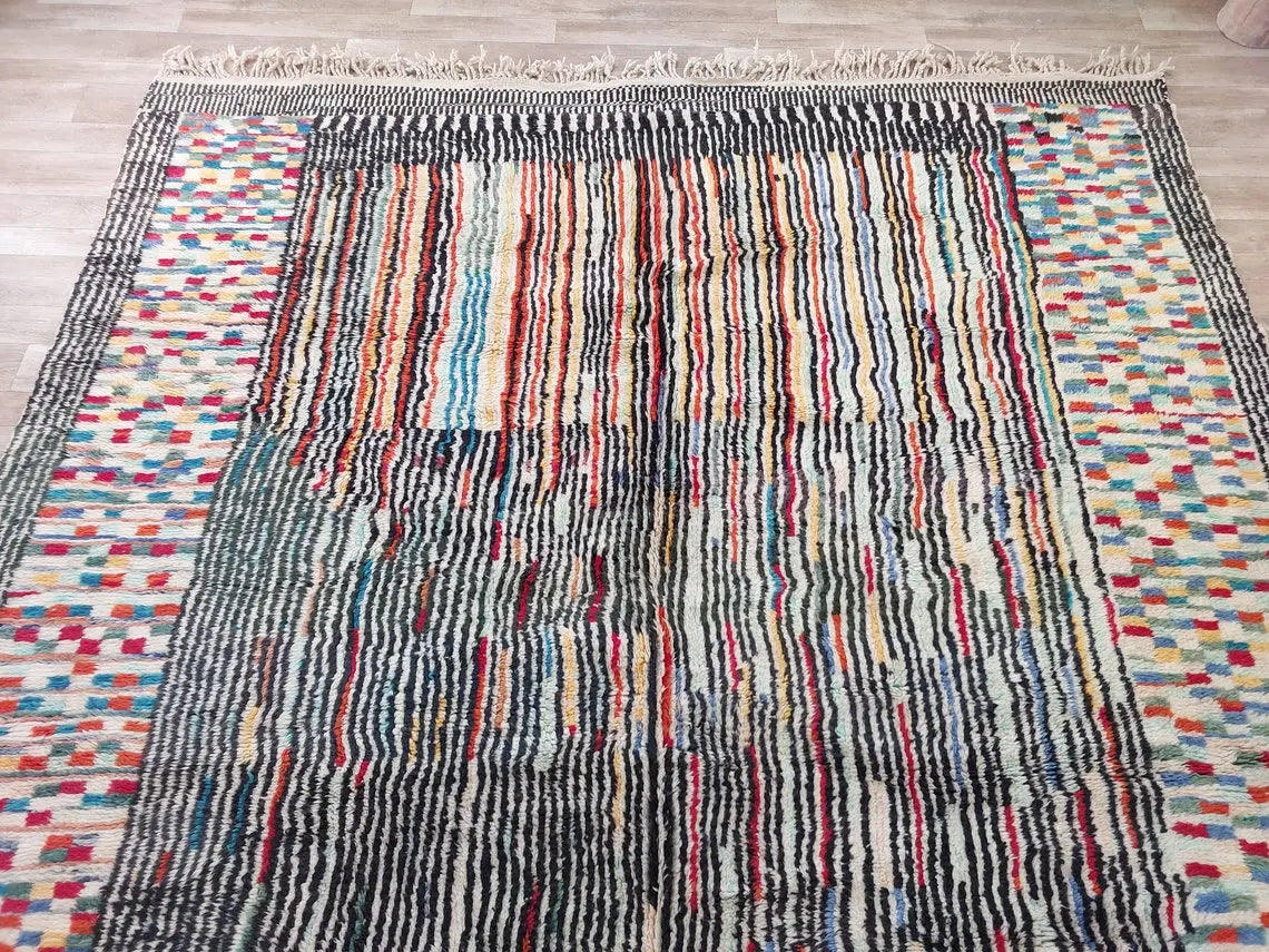 Moroccan Beni Mrirt Wool Rug: Oversized Handwoven Plush Colorful Carpet MoroccanBazzArts