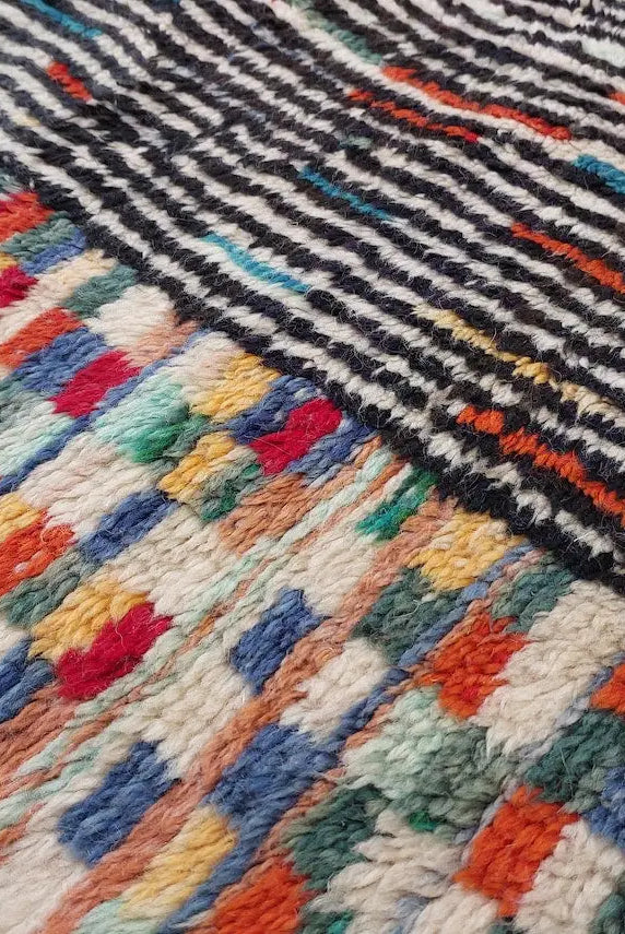 Moroccan Beni Mrirt Wool Rug: Oversized Handwoven Plush Colorful Carpet MoroccanBazzArts