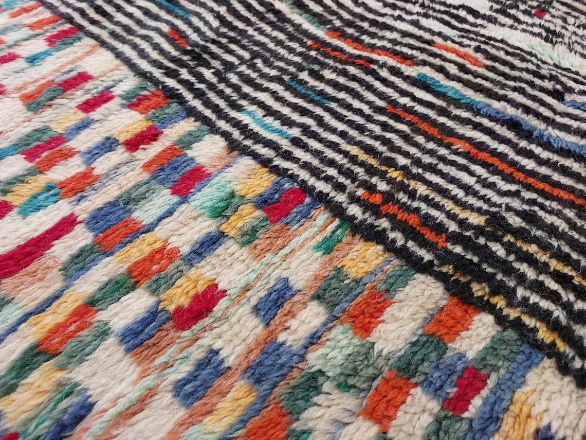 Moroccan Beni Mrirt Wool Rug: Oversized Handwoven Plush Colorful Carpet MoroccanBazzArts