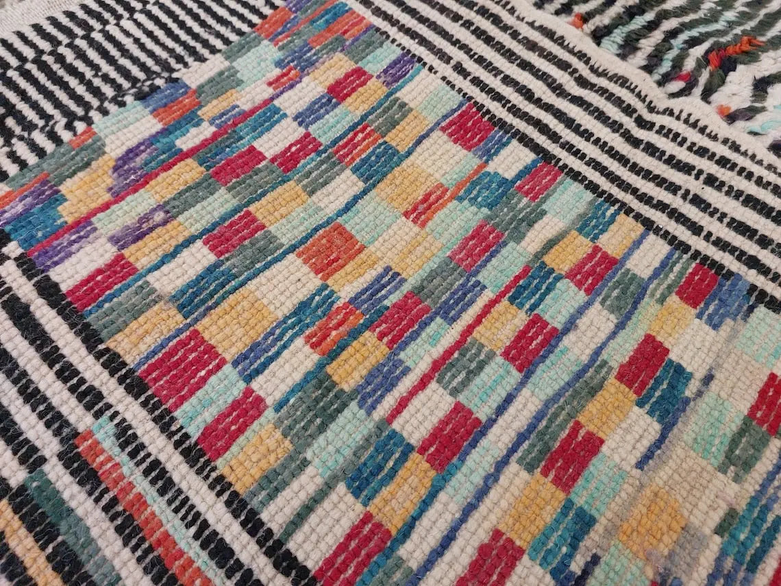 Moroccan Beni Mrirt Wool Rug: Oversized Handwoven Plush Colorful Carpet MoroccanBazzArts