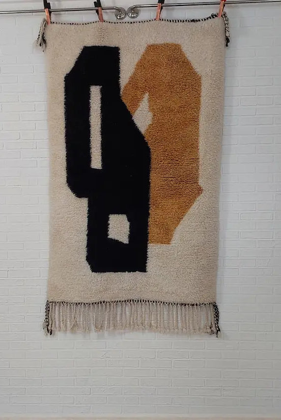 Authentic Moroccan Beni Mrirt Rug , Handwoven Wool Area Rug - 3.5x5.2 Contemporary Neutral Berber Rug Living Room Decor MoroccanBazzArts