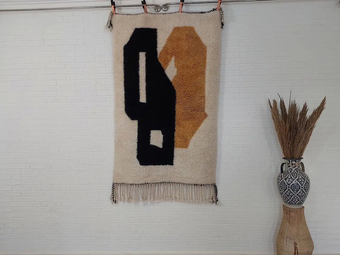 Authentic Moroccan Beni Mrirt Rug , Handwoven Wool Area Rug - 3.5x5.2 Contemporary Neutral Berber Rug Living Room Decor MoroccanBazzArts