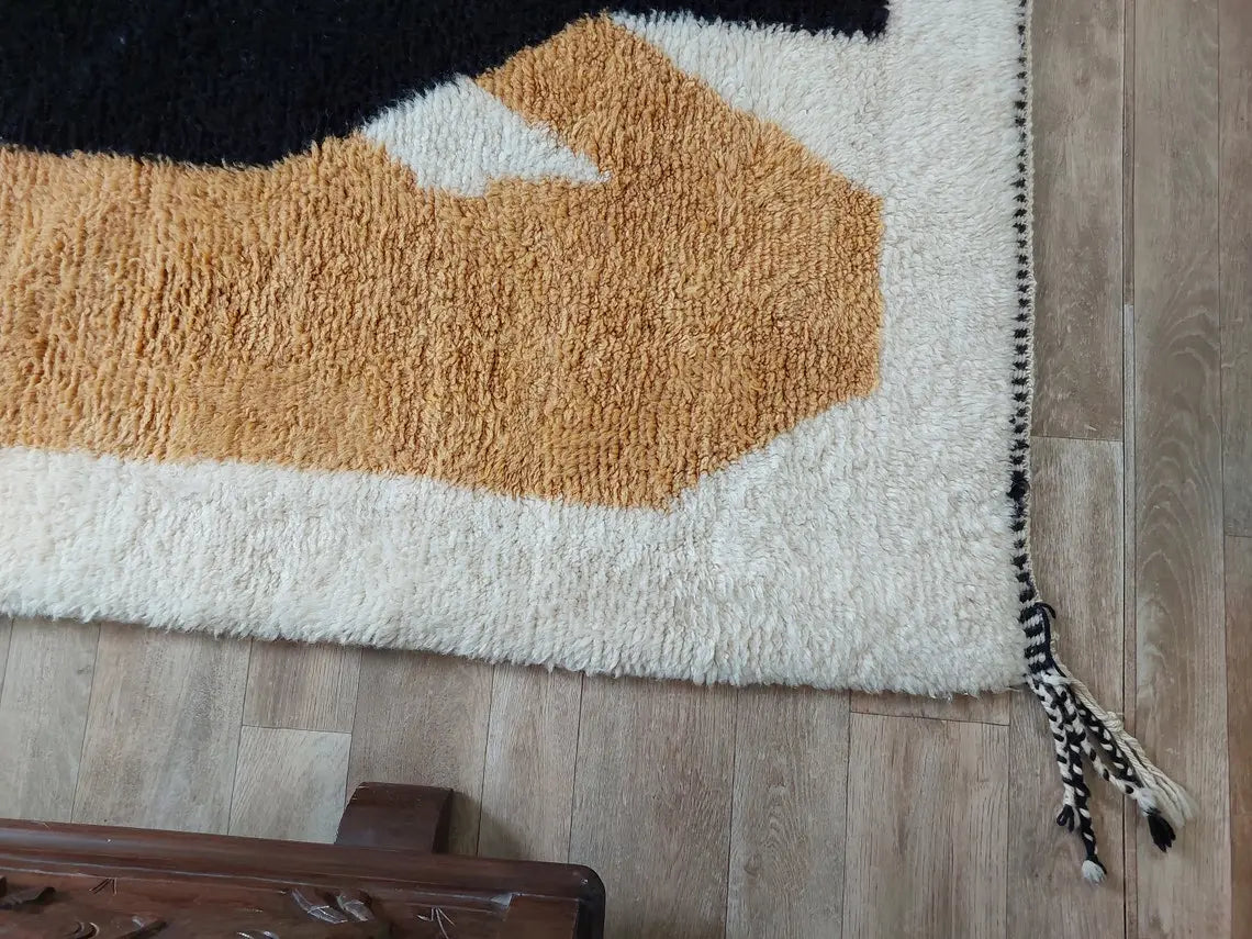 Authentic Moroccan Beni Mrirt Rug , Handwoven Wool Area Rug - 3.5x5.2 Contemporary Neutral Berber Rug Living Room Decor MoroccanBazzArts