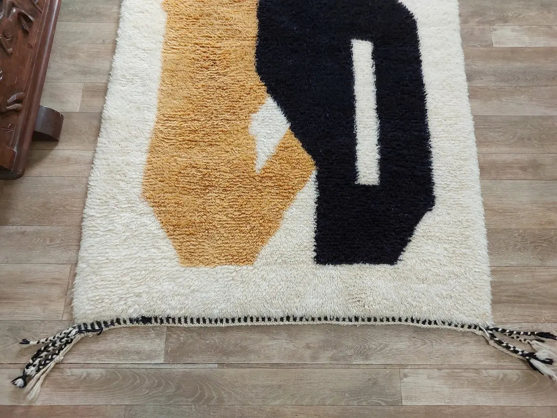 Authentic Moroccan Beni Mrirt Rug , Handwoven Wool Area Rug - 3.5x5.2 Contemporary Neutral Berber Rug Living Room Decor MoroccanBazzArts