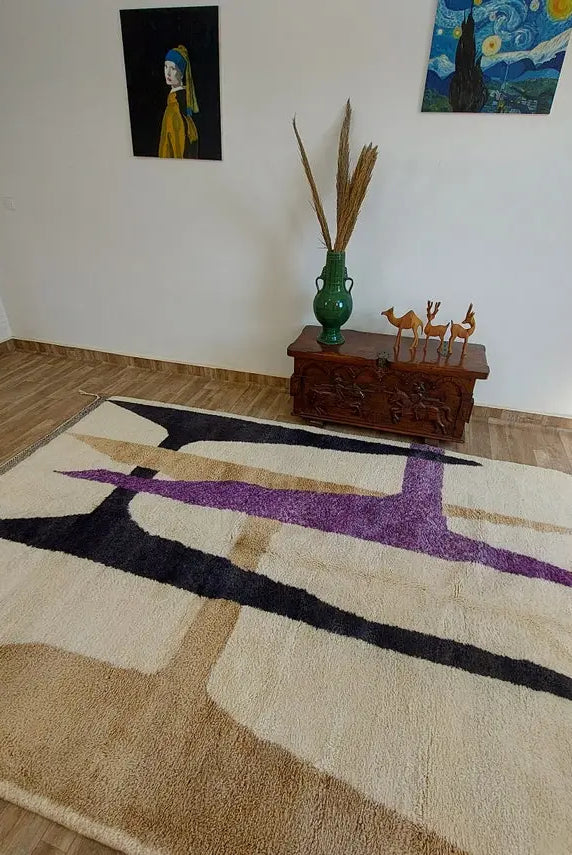 Craftsmanship Carpet Moroccan Wool Rug 7x10: Handknotted Beni Mrirt Geometric Large Area Rug MoroccanBazzArts