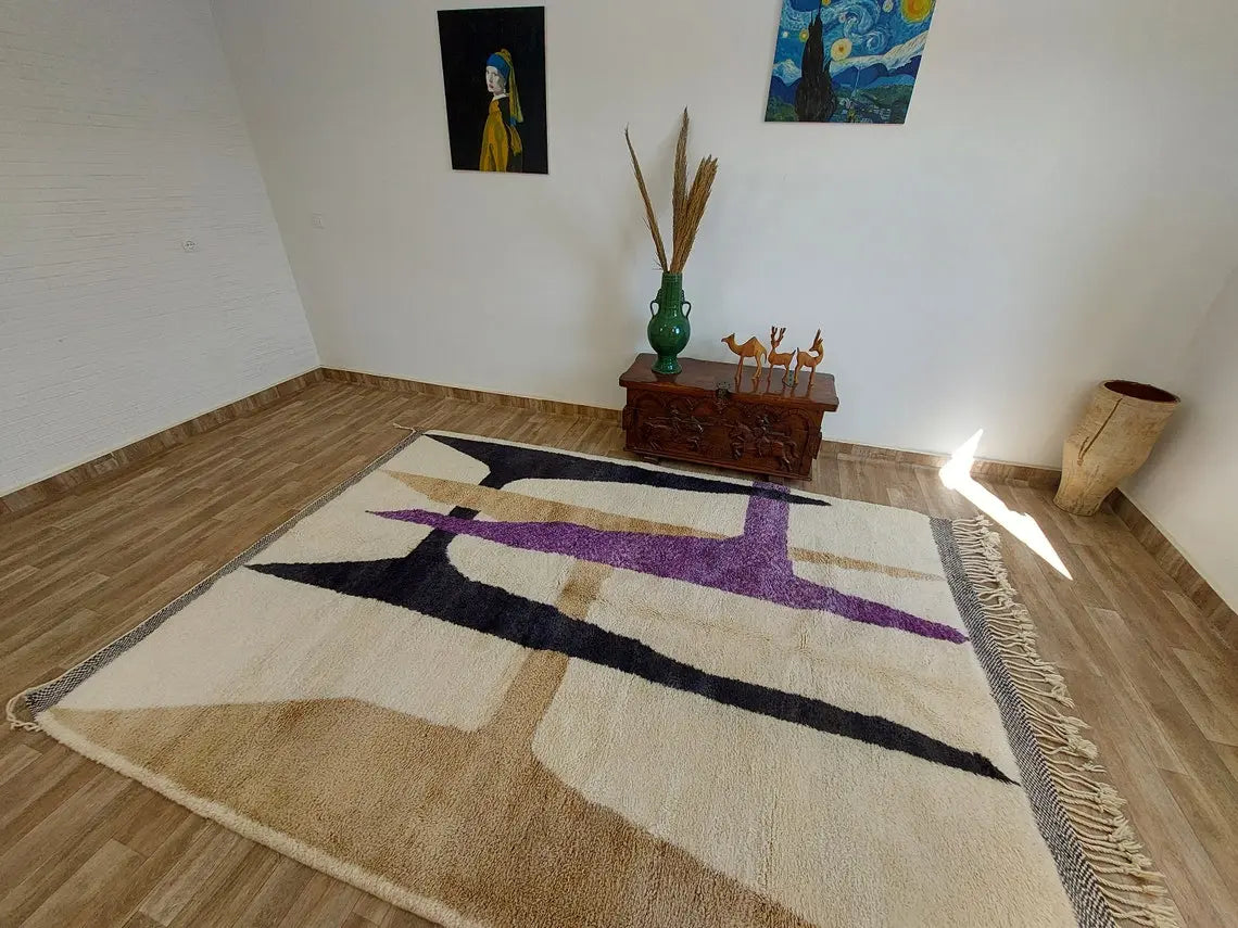 Craftsmanship Carpet Moroccan Wool Rug 7x10: Handknotted Beni Mrirt Geometric Large Area Rug MoroccanBazzArts