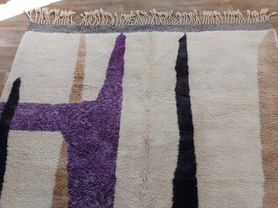 Craftsmanship Carpet Moroccan Wool Rug 7x10: Handknotted Beni Mrirt Geometric Large Area Rug MoroccanBazzArts