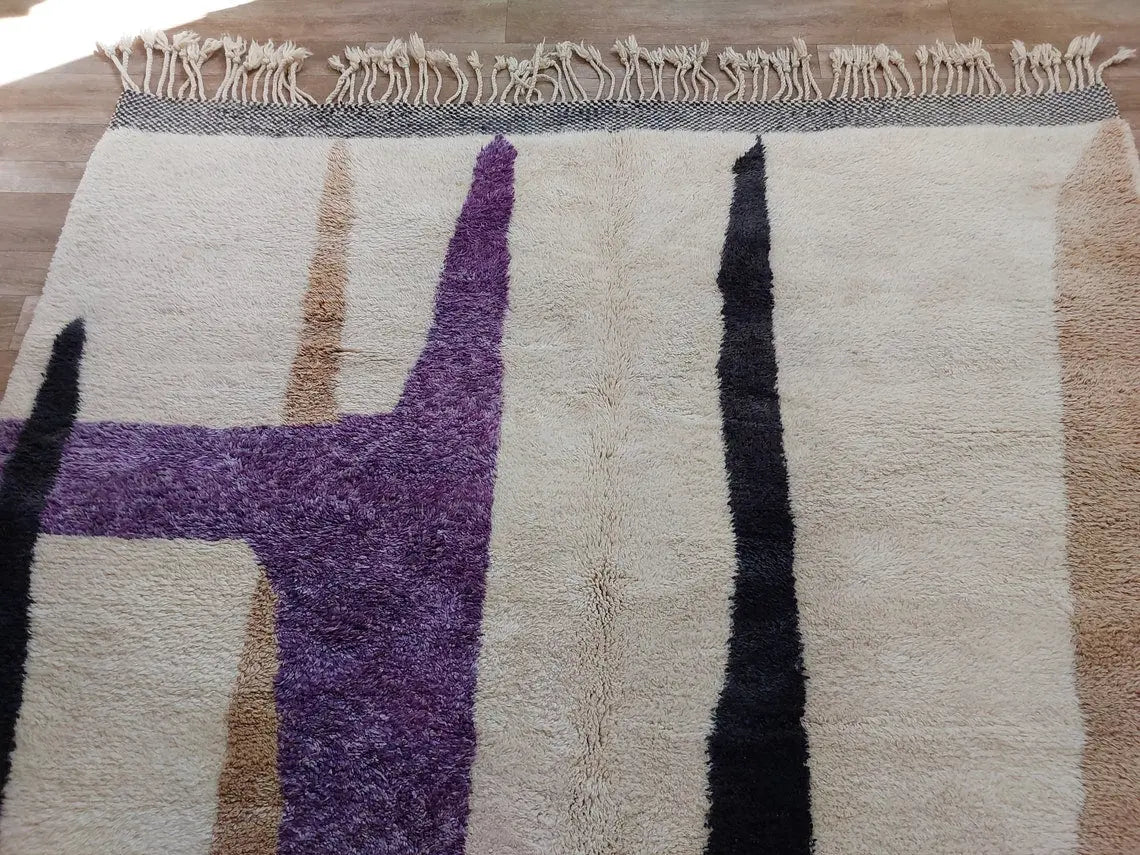 Craftsmanship Carpet Moroccan Wool Rug 7x10: Handknotted Beni Mrirt Geometric Large Area Rug MoroccanBazzArts
