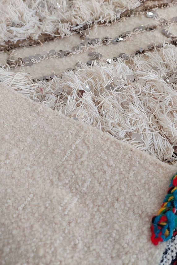 Wedding Blanket Moroccan Wool Cotton Throw With Sequins, Neutral Boho Berber Bed Cover Or Wall Tapestry Decor MoroccanBazzArts