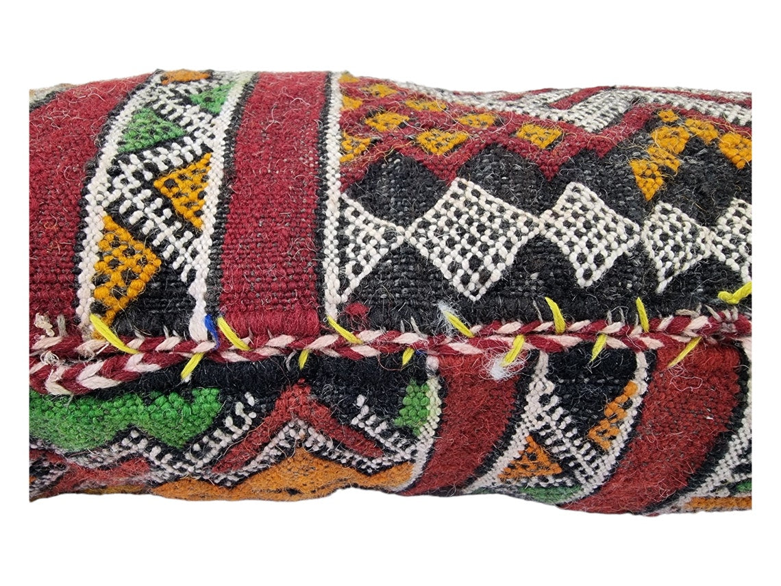Handmade Vintage Moroccan Berber Lumbar Pillow - Authentic Bohemian Double-Sided Cushion Cover 13x35 MoroccanBazzArts