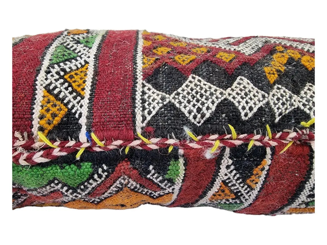 Handmade Vintage Moroccan Berber Lumbar Pillow - Authentic Bohemian Double-Sided Cushion Cover 13x35 MoroccanBazzArts