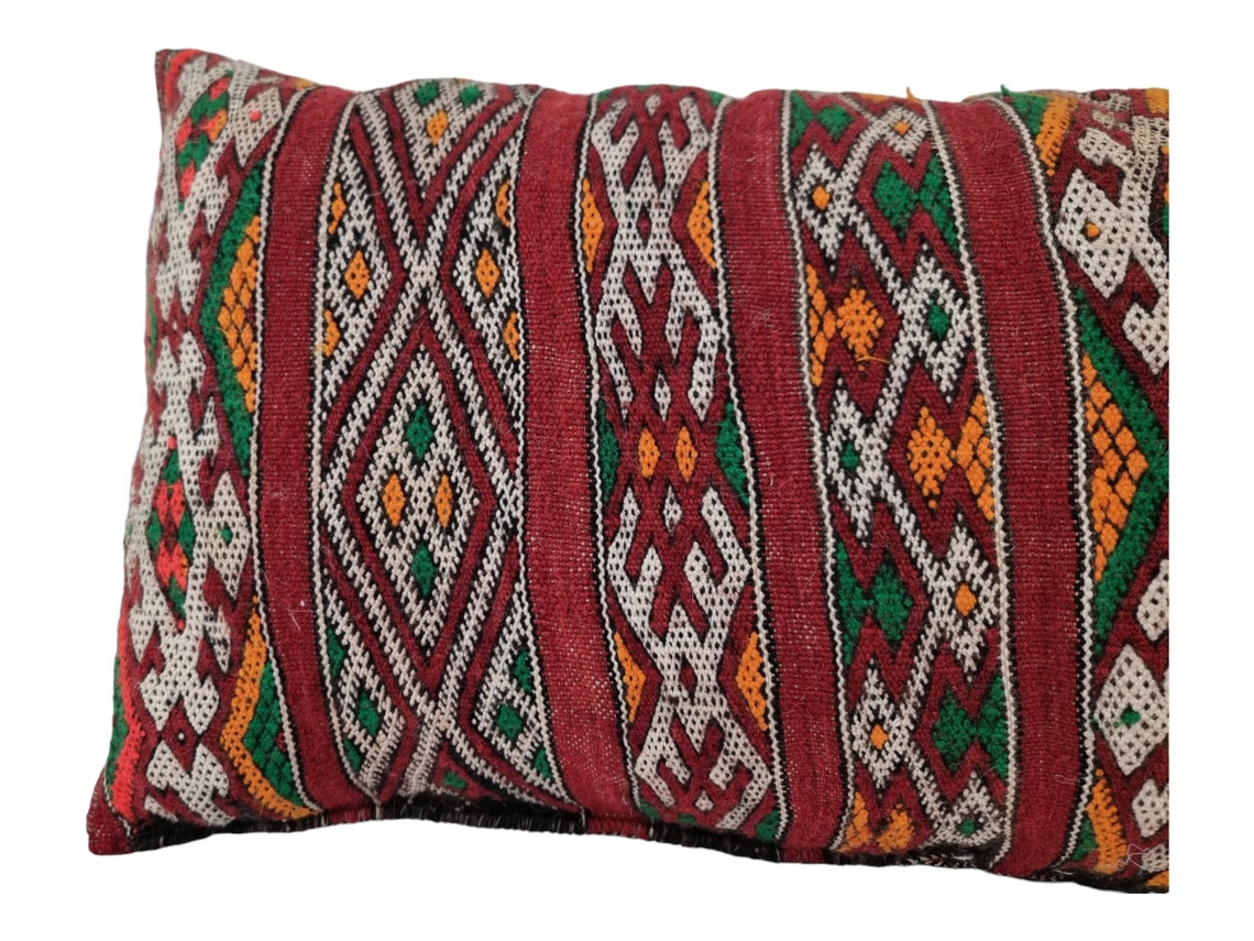 Authentic Vintage Moroccan Berber Lumbar Pillow - Handmade Bohemian Double-Sided Cushion Cover 12x26 MoroccanBazzArts