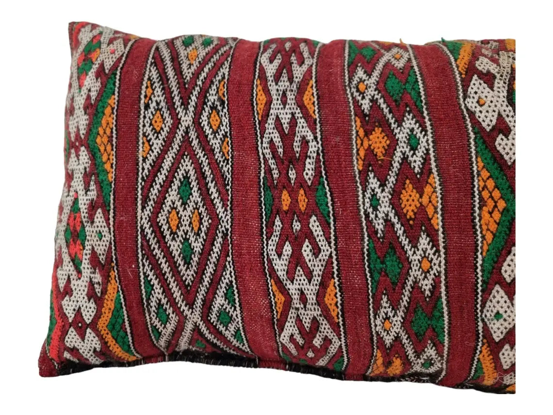 Authentic Vintage Moroccan Berber Lumbar Pillow - Handmade Bohemian Double-Sided Cushion Cover 12x26 MoroccanBazzArts