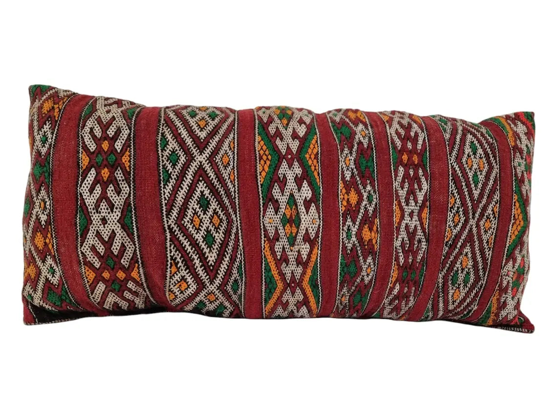 Authentic Vintage Moroccan Berber Lumbar Pillow - Handmade Bohemian Double-Sided Cushion Cover 12x26 MoroccanBazzArts