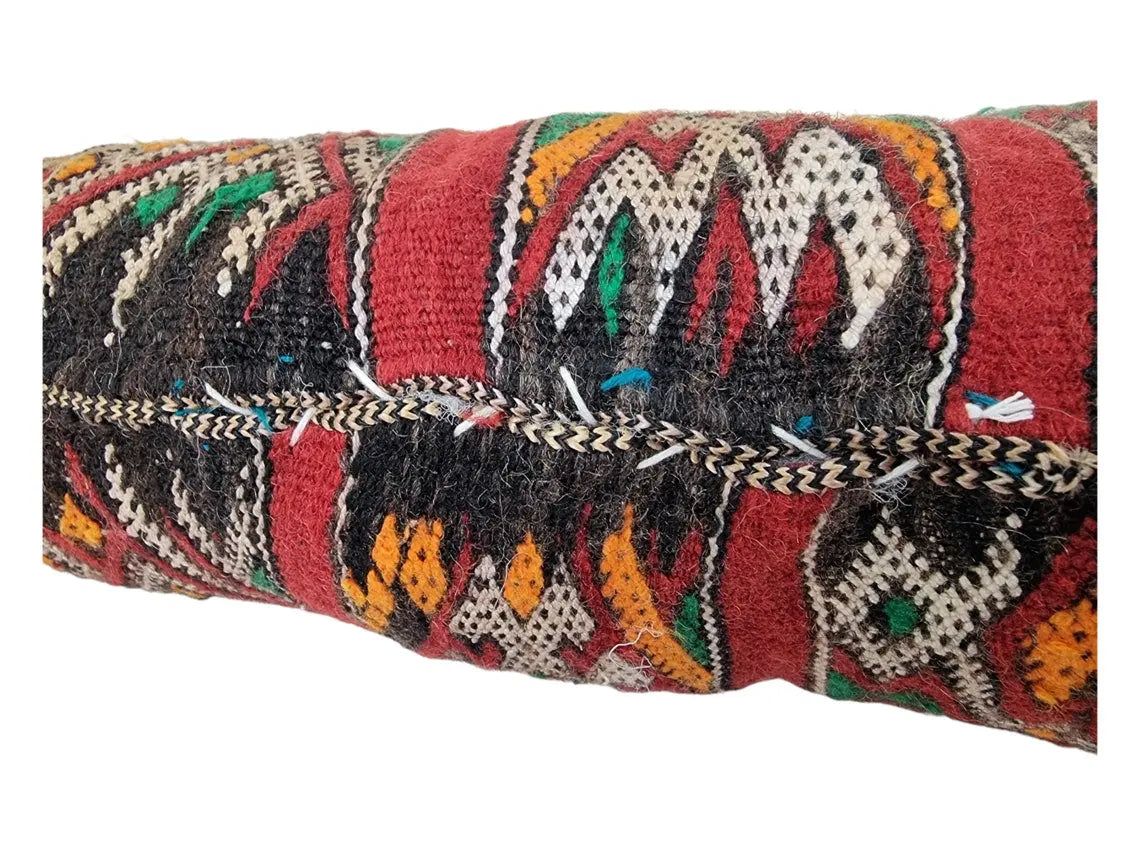 Authentic Vintage Moroccan Berber Lumbar Pillow - Handmade Bohemian Double-Sided Cushion Cover 12x26 MoroccanBazzArts