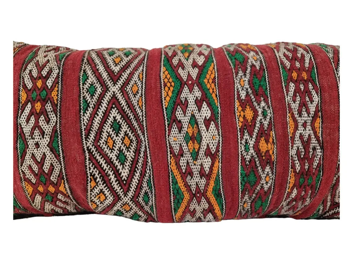 Authentic Vintage Moroccan Berber Lumbar Pillow - Handmade Bohemian Double-Sided Cushion Cover 12x26 MoroccanBazzArts