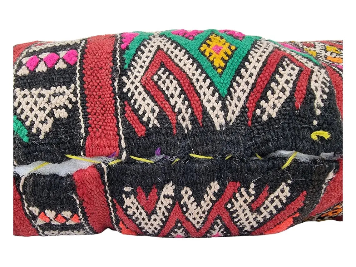 Stunning Vintage Moroccan Lumbar Pillow - Handmade Berber Cushion - Double Sided Berber Lumbar Case - Authentic Bohemian Pillow. 13x37 Inch MoroccanBazzArts